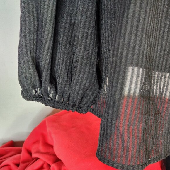 Time and Tru Black Soot Long Sleeve Tie Neck Polyester Relaxed Fit Button Up Top - Picture 14 of 16